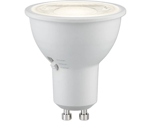 LED-lampa GU10 med färgtemperaturväljare för 2700 Kelvin, 3000 Kelvin och 4000 Kelvin.