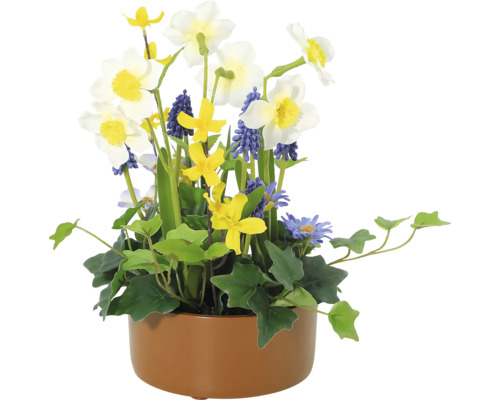 Arrangemang av konstgjorda blommor i kruka