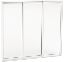 Tredelat skjutdörrssystem med vit ram för garderober eller som rumsavdelare.