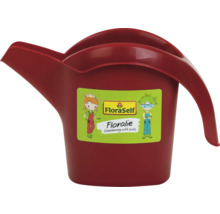 Liten röd vattenkanna i plast för barn från FloraSelf Floralie med pip och handtag.