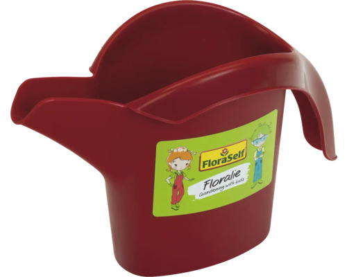 FloraSelf vattenkanna för barn Floralie i röd plast med handtag och pip.