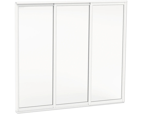 Skjutdörrssystem med tre dörrelement i vitt.