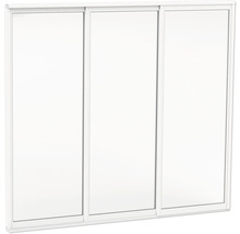 Skjutdörrssystem med tre dörrelement i vitt.