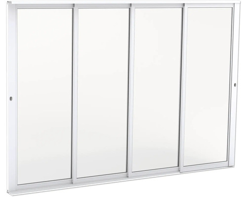 Skjutdörrssystem 4 delar med vit ram och vita paneler.