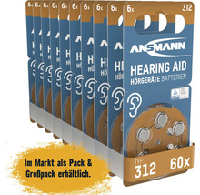 Tio Ansmann hörapparatsbatterier typ 312 med sex batterier vardera