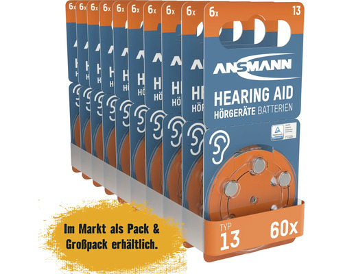 Ansmann hörapparatsbatterier typ 13, 60 stycken