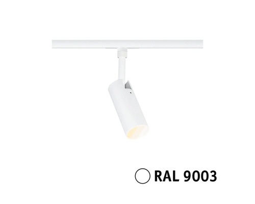 Spotlight för skensystem i signalvit RAL 9003.