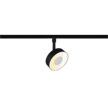 Svart rund LED-spotlight för skensystem, justerbar.
