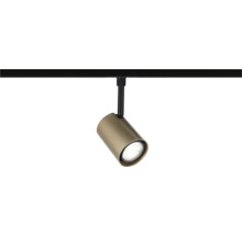 Cylindrisk skenbelysning spotlight i mässingslook med svart fäste.