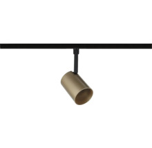 Cylinderformad spot för skensystem i metall i guld med svart upphängning.