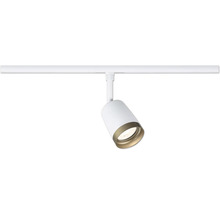 Spotlight för skensystem, vit med guldfärgad ring.