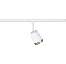 Spotlight för skensystem i vitt med guldfärgad detalj för modern inomhusbelysning.
