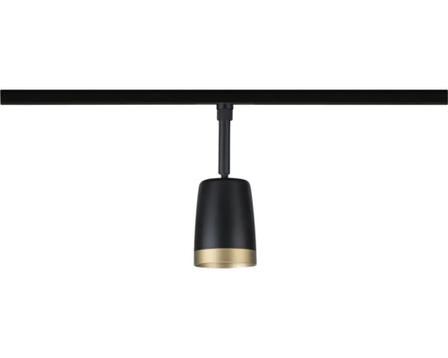 Spotlight för skensystem i metall, svart med guldring.