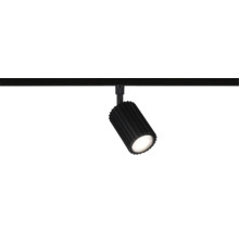 LED-spotlight för skensystem, svart, cylindrisk med räfflad yta.