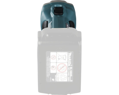 Makita litiumjonbatteri BL1860B på 18 Volt och 6,0 Amperetimmar monterat på ett verktyg med återvinningssymboler.