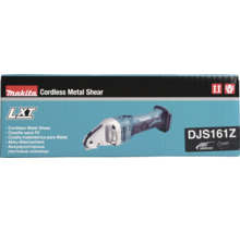 Makita Logo, sladdlös plåtsax LXT DJS161Z för 18 Volt litiumjonbatterier på produktförpackningen.