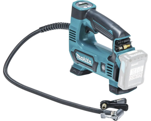 Batteridriven kompressor Makita med luftslang och digital display.