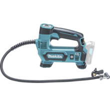 Batteridriven luftpump från Makita med digital display, svart slang och monterat batteri.