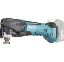Makita batteridrivet multiverktyg med 18 Volt litiumjonbatteri och OIS verktygsfäste. Makita Logo.