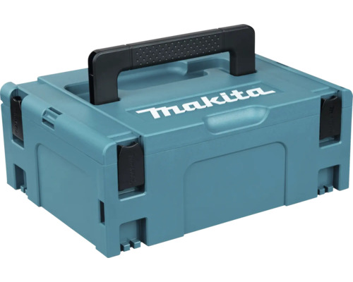 Makita Makpac systemväska i plast med bärhandtag och låsspärrar.