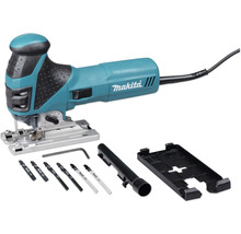 Makita sticksåg med tillbehörssats bestående av sågblad, insexnyckel, utsugsadapter och glidsko.