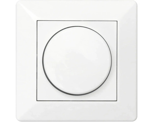 Vit vriddimmer med kvadratisk ram och runt vridreglage.