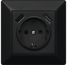 Svart jordat eluttag med integrerade USB-A- och USB-C-portar för infällt montage.