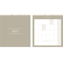 Väggkalender 2027 med spiralbindning, framsida och månadsöversikt för januari.