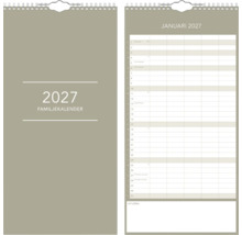 Familjekalender 2027 för vägg, spiralbindning, månadsöversikt januari med kolumner för anteckningar.