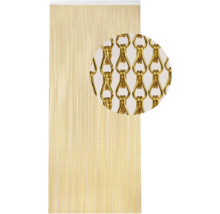 Guldfärgad kedjegardin med detaljvy