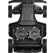 Undersidan MowMentum robotgräsklippare med skärverktyg och banddrift