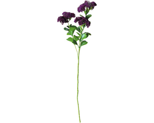 Konstgjord kärleksörtskvist med gröna blad och lila blomhuvuden.