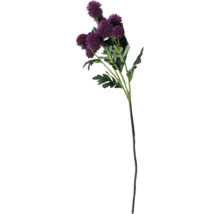 Konstgjord tistel med lila blommor och gröna blad på den långa stjälken.