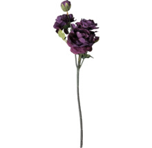 Konstgjord pion i mörklila med tre blommor och en knopp på stjälk