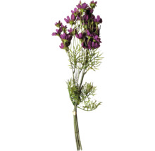 Konstgjord bukett Rosenskära med lila blommor och gröna stjälkar.