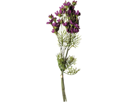 Konstgjord bukett Rosenskära med lila blommor och gröna stjälkar.