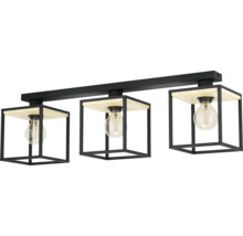 Taklampa med tre lampor, trä och metall