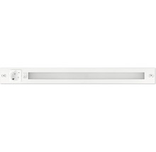 Vit LED-underskåpsbelysning med integrerat eluttag och strömbrytare.