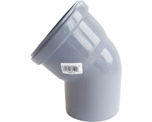 Grå plastböj med en vinkel på 45 grader för rör