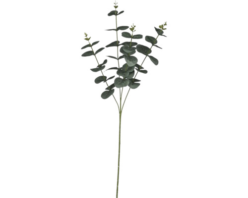 Konstgjord eukalyptuskvist med gröna blad och flera stjälkar för dekoration.