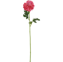 Konstgjord blomma dahlia rosa med grön stjälk och blad.