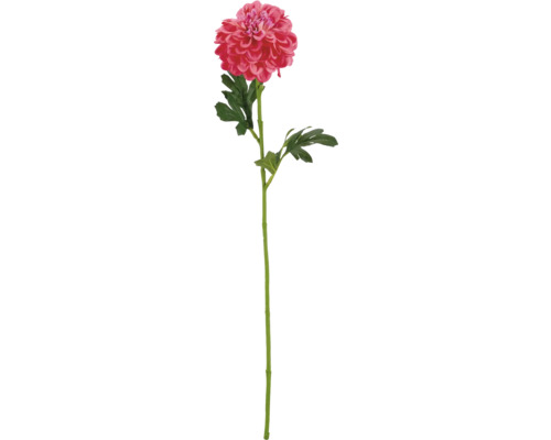 Konstgjord blomma dahlia rosa med grön stjälk och blad.