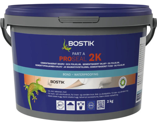 Bostik ProSeal 2-komponents Part A, cementbaserat skarv- och folielim för tätning, 2 kilogram hink.