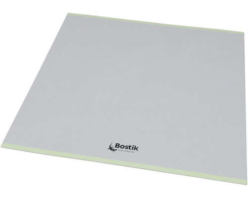 Grå underlagsplatta från Bostik med gröna kanter och Bostik Logo.