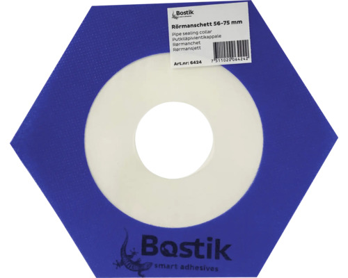 Bostik rörmanschett för rör med diameter 56 till 75 millimeter, sexkantig med rund tätning och Bostik Logo.