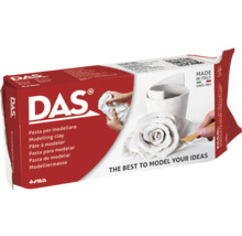 Lufttorkande modelleringslera DAS i vitt, förpackning som visar händer som formar en ros, Fila Logo, tillverkad i Italien