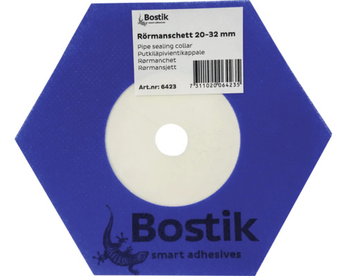 Bostik rörmanschett 20 till 32 millimeter för tätning av rör, sexkantig med rund öppning och Bostik Logo.