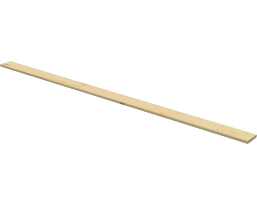 Lång, smal träläkt av ljust, hyvlat trä.