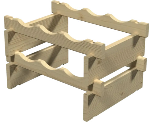 Vinställ i trä för sex flaskor, med två nivåer och stapelbar design.