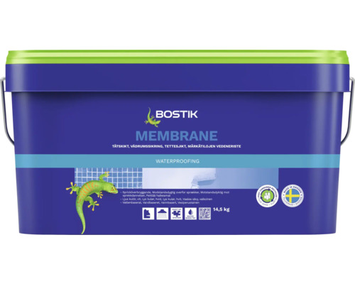 Bostik Membrane tätskikt, blå 14,5 kilogram hink för våtrum, vattenbaserad.